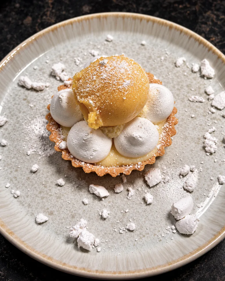 Lemon meringue tart with sorbet