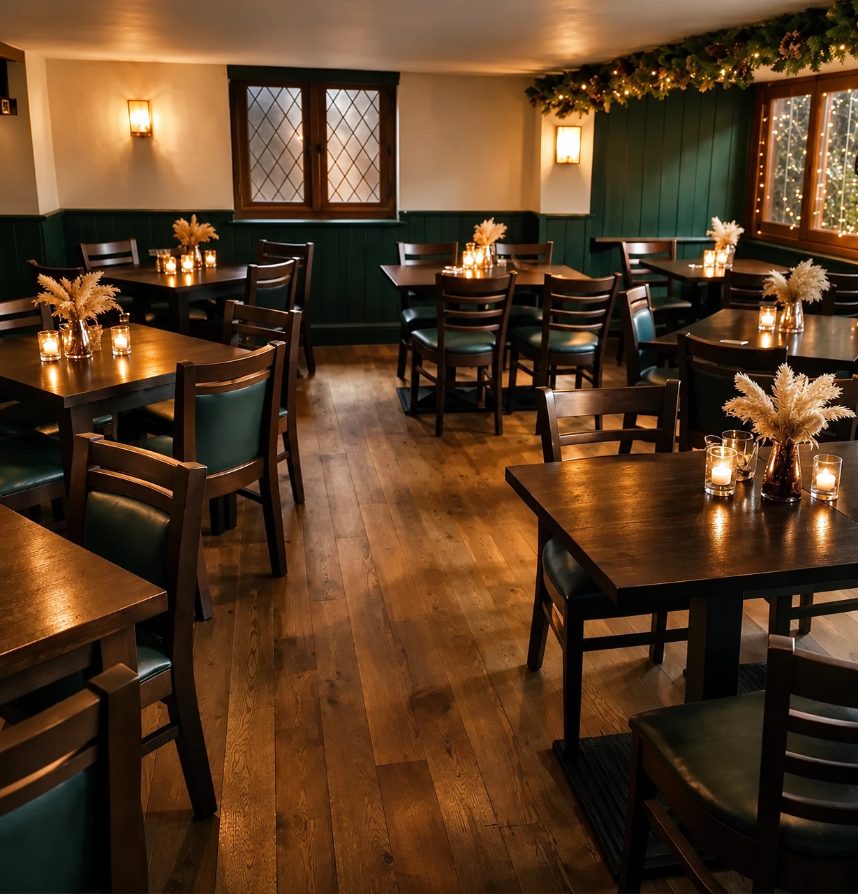 A quiet, candlelit dining space at The Yew Tree, Maidstone